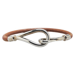 エルメス ジャンボ ブレスレット ブラウン シルバー レザー メタル レディース HERMES 【中古】