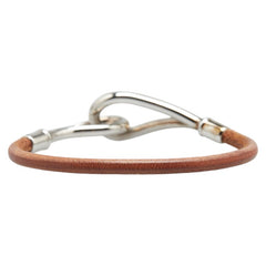 エルメス ジャンボ ブレスレット ブラウン シルバー レザー メタル レディース HERMES 【中古】