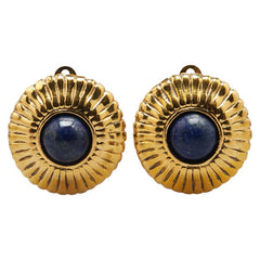 シャネル ラウンド ストーン イヤリング ゴールド ネイビー メッキ レディース CHANEL 【中古】