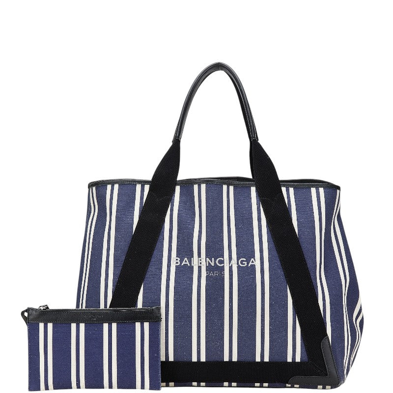 バレンシアガ ネイビーカバス M ハンドバッグ トートバッグ 339936 ネイビー ホワイト キャンバス レザー レディース BALENCIAGA 【中古】