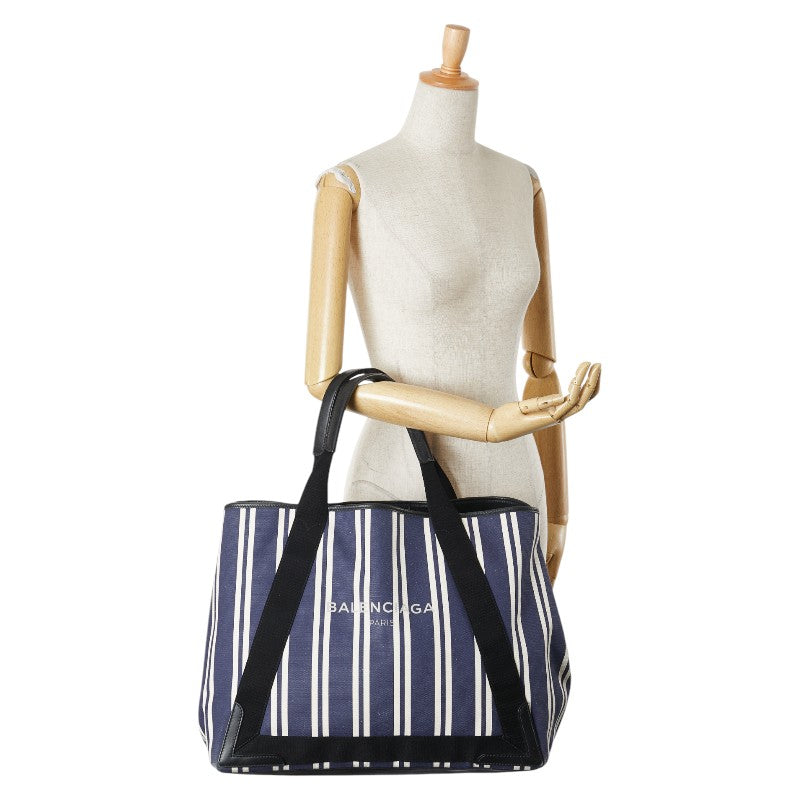 バレンシアガ ネイビーカバス M ハンドバッグ トートバッグ 339936 ネイビー ホワイト キャンバス レザー レディース BALENCIAGA 【中古】