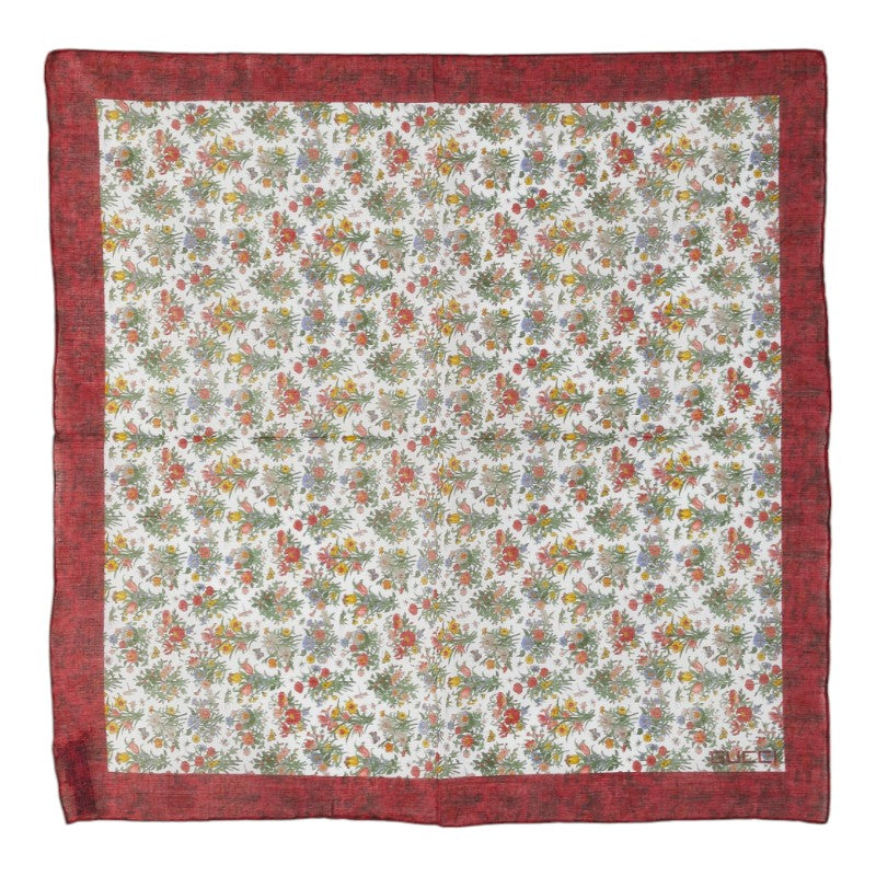グッチ フラワー ボタニカル柄 スカーフ ハンカチ レッド マルチカラー コットン レディース GUCCI 【中古】