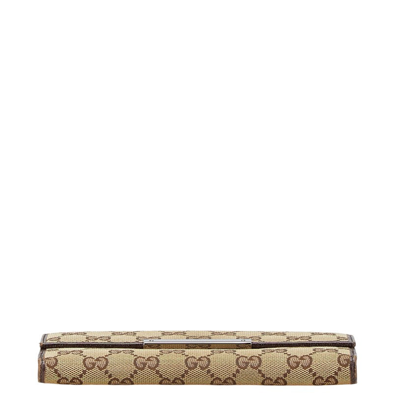 グッチ GGキャンバス ロゴプレート 長財布 112715 ベージュ ブラウン キャンバス レザー レディース GUCCI 【中古】