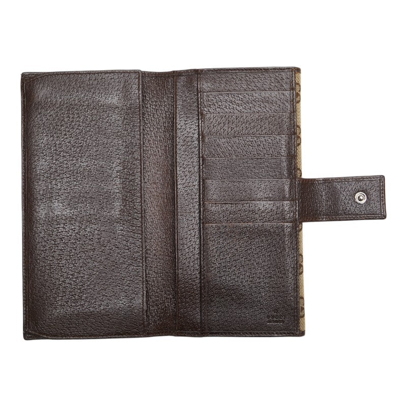 グッチ GGキャンバス ロゴプレート 長財布 112715 ベージュ ブラウン キャンバス レザー レディース GUCCI 【中古】