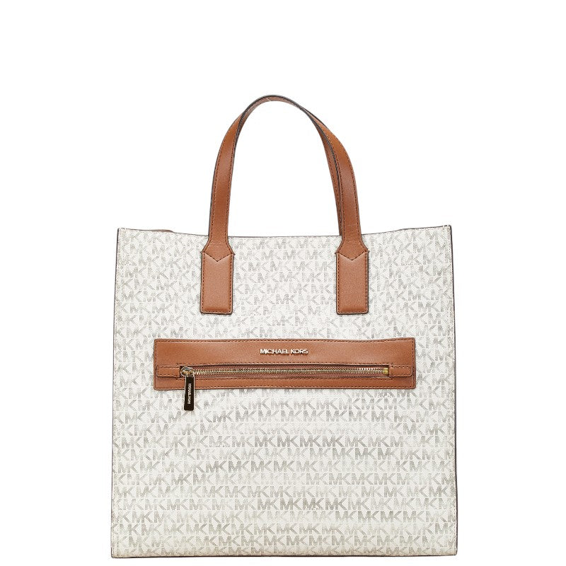 マイケルコース シグネチャー ハンドバッグ トートバッグ 35T0GY9T3B ホワイト ブラウン PVC レザー レディース Michael Kors 【中古】