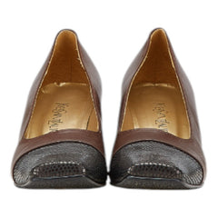 サンローラン スクエアトゥ パイソン型押し 切り替え パンプス ハイヒール サイズ：36 1/2 ブラウン レザー レディース SAINT LAURENT 【中古】