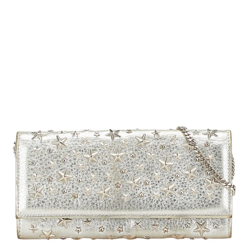 ジミーチュウ スタッズ 星 チェーン ウォレット 長財布 シルバー レザー レディース JIMMY CHOO 【中古】