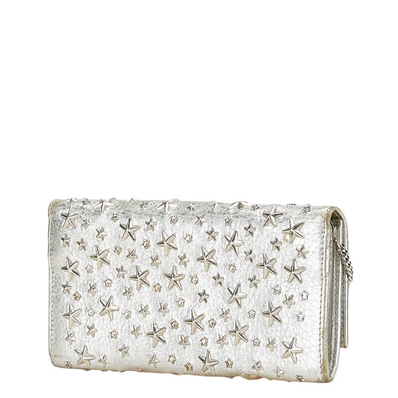 ジミーチュウ スタッズ 星 チェーン ウォレット 長財布 シルバー レザー レディース JIMMY CHOO 【中古】
