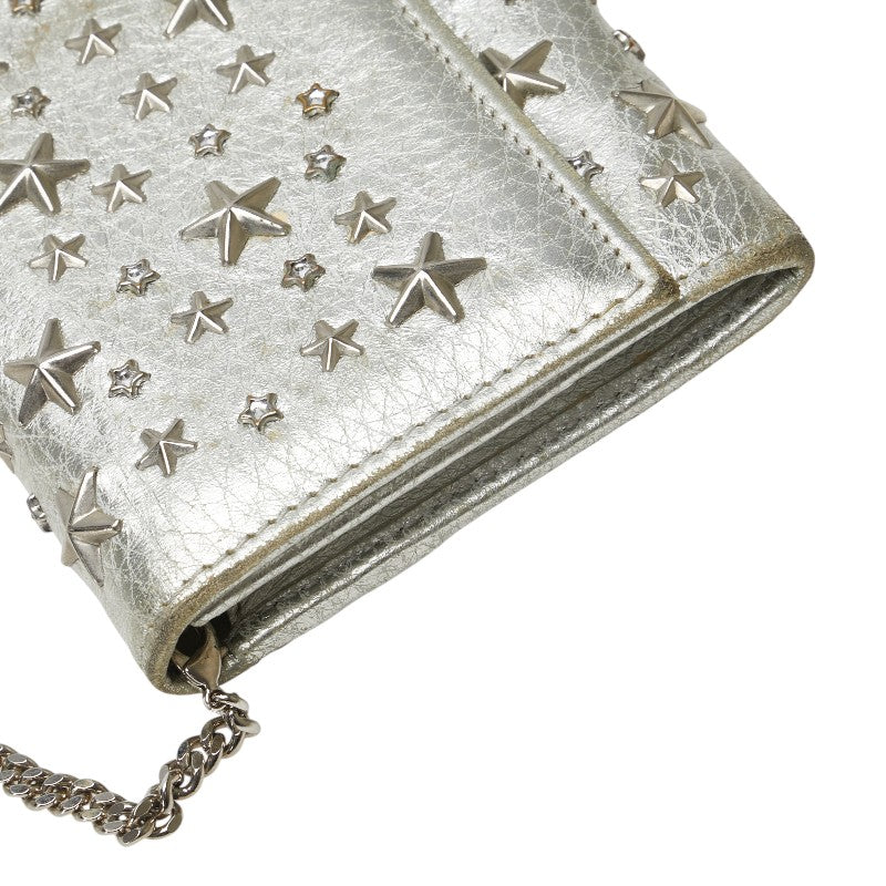 ジミーチュウ スタッズ 星 チェーン ウォレット 長財布 シルバー レザー レディース JIMMY CHOO 【中古】