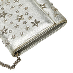 ジミーチュウ スタッズ 星 チェーン ウォレット 長財布 シルバー レザー レディース JIMMY CHOO 【中古】