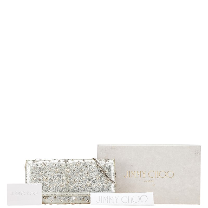 ジミーチュウ スタッズ 星 チェーン ウォレット 長財布 シルバー レザー レディース JIMMY CHOO 【中古】