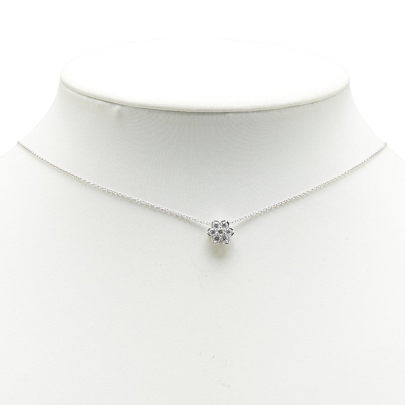 K18WG ホワイトゴールド ダイヤ0.30ct フラワー 花 モチーフ ペンダントネックレス レディース 【中古】