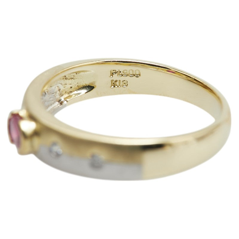 K18YG イエローゴールド Pt900 プラチナ コンビ ルビー0.22ct ダイヤ0.06ct リング 指輪 レディース 11号 【中古】