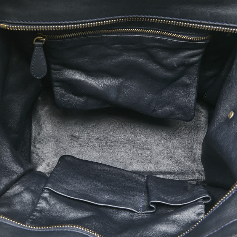 セリーヌ ラゲージ ミニ ショッパー ハンドバッグ トートバッグ ベージュ ネイビー系 スウェード レザー レディース CELINE 【中古】