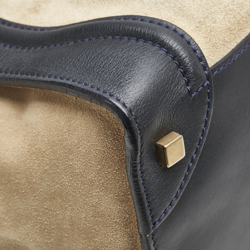 セリーヌ ラゲージ ミニ ショッパー ハンドバッグ トートバッグ ベージュ ネイビー系 スウェード レザー レディース CELINE 【中古】
