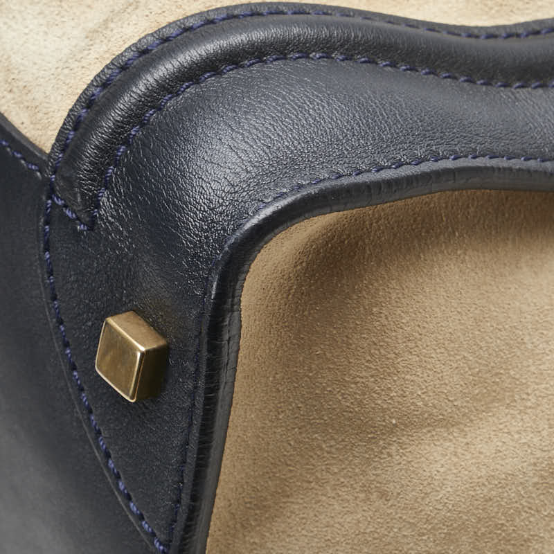 セリーヌ ラゲージ ミニ ショッパー ハンドバッグ トートバッグ ベージュ ネイビー系 スウェード レザー レディース CELINE 【中古】