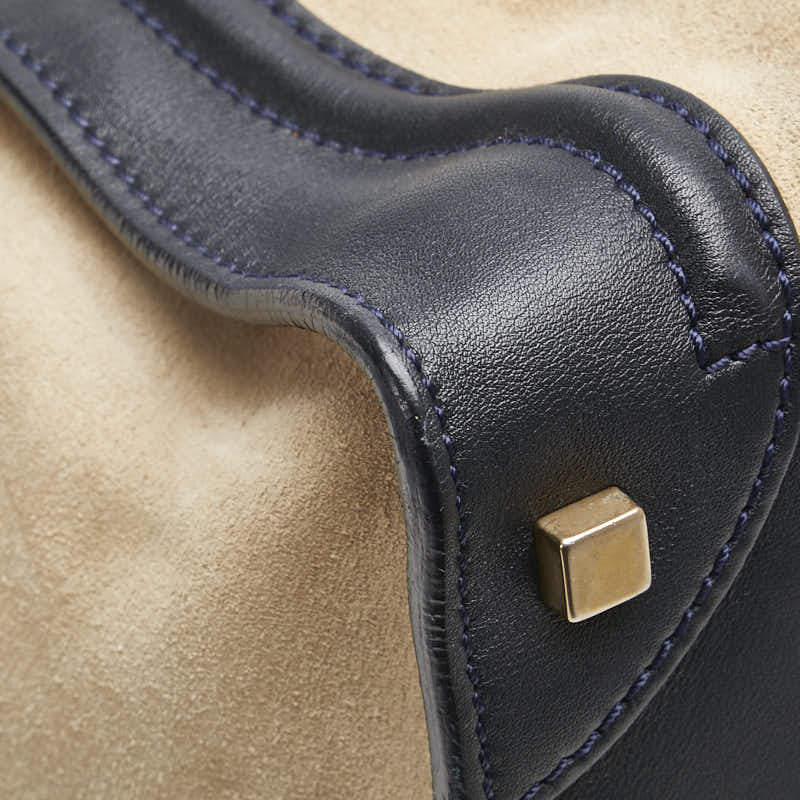 セリーヌ ラゲージ ミニ ショッパー ハンドバッグ トートバッグ ベージュ ネイビー系 スウェード レザー レディース CELINE 【中古】
