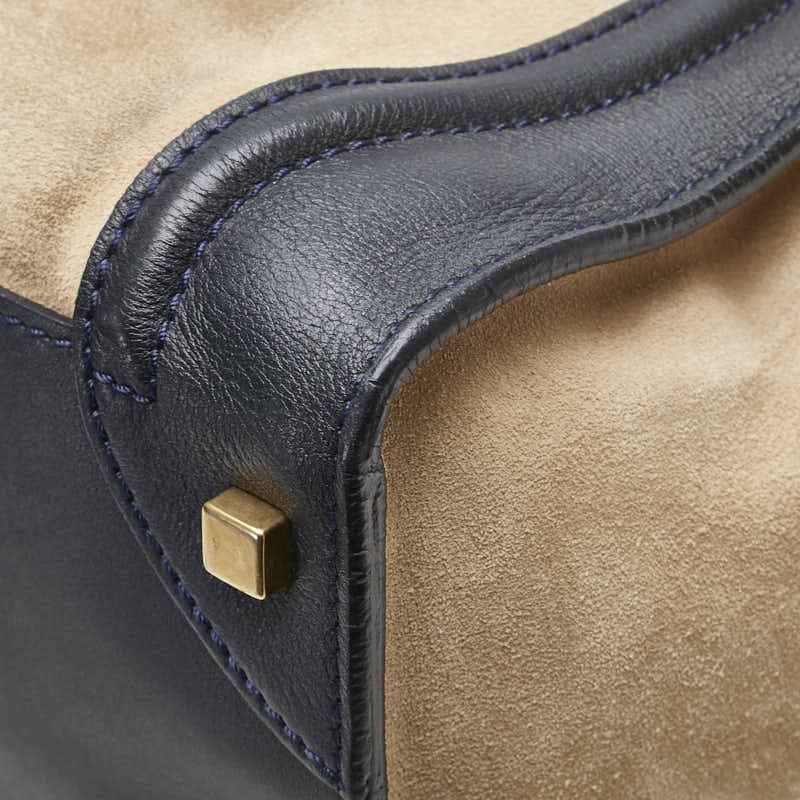 セリーヌ ラゲージ ミニ ショッパー ハンドバッグ トートバッグ ベージュ ネイビー系 スウェード レザー レディース CELINE 【中古】