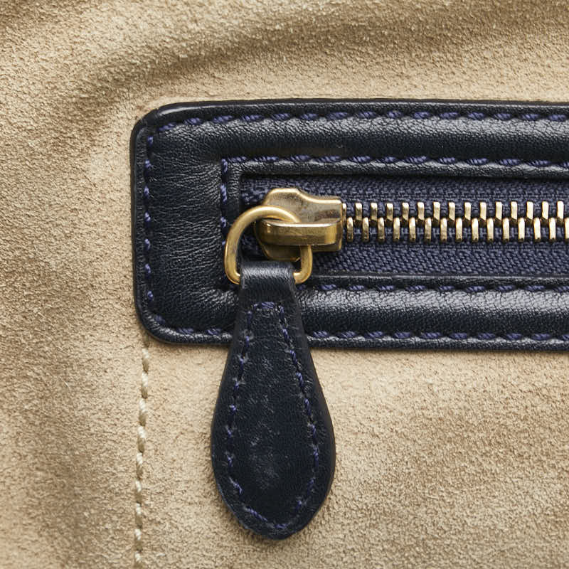 セリーヌ ラゲージ ミニ ショッパー ハンドバッグ トートバッグ ベージュ ネイビー系 スウェード レザー レディース CELINE 【中古】