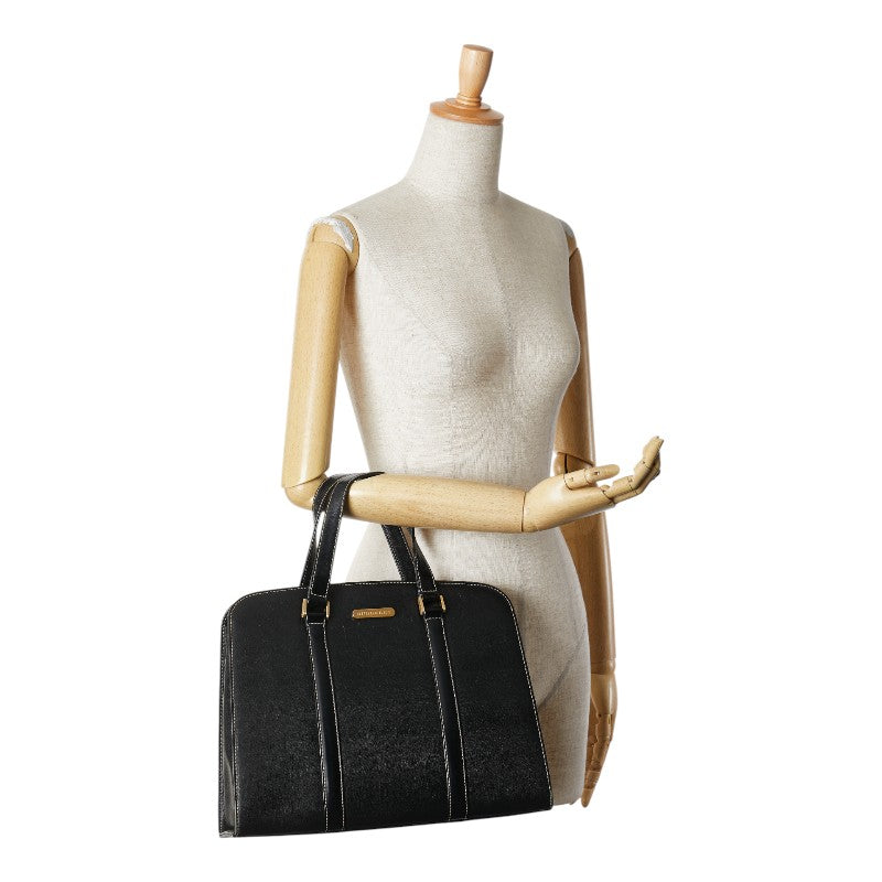 バーバリー ノバチェック シャドーホース ハンドバッグ ブラック レザー レディース BURBERRY 【中古】