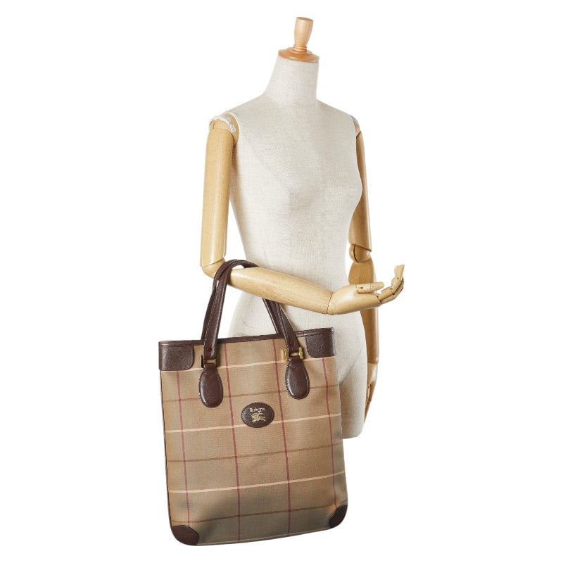 バーバリー チェック トートバッグ ハンドバッグ カーキ マルチカラー キャンバス レザー レディース BURBERRY 【中古】