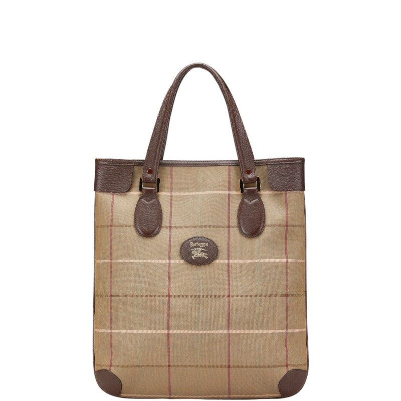 バーバリー チェック トートバッグ ハンドバッグ カーキ マルチカラー キャンバス レザー レディース BURBERRY 【中古】