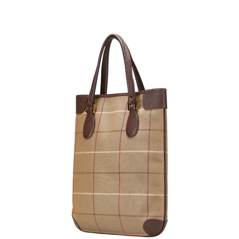 バーバリー チェック トートバッグ ハンドバッグ カーキ マルチカラー キャンバス レザー レディース BURBERRY 【中古】