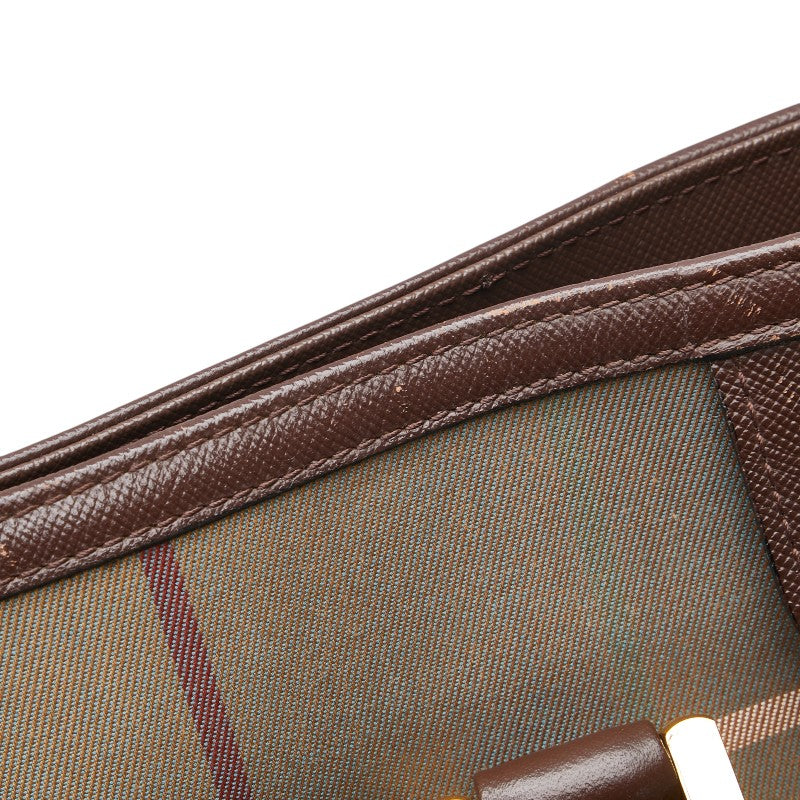 バーバリー チェック トートバッグ ハンドバッグ カーキ マルチカラー キャンバス レザー レディース BURBERRY 【中古】