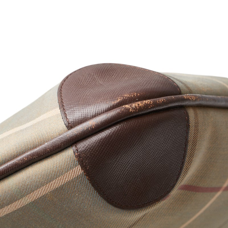 バーバリー チェック トートバッグ ハンドバッグ カーキ マルチカラー キャンバス レザー レディース BURBERRY 【中古】