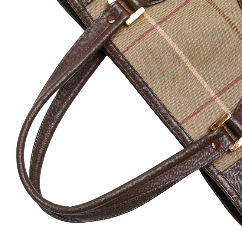 バーバリー チェック トートバッグ ハンドバッグ カーキ マルチカラー キャンバス レザー レディース BURBERRY 【中古】