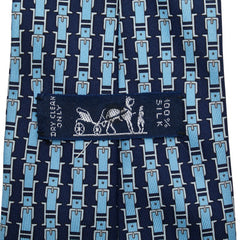 エルメス ベルト柄 ネクタイ ネイビー ライトブルー シルク メンズ HERMES 【中古】