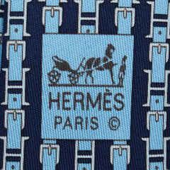 エルメス ベルト柄 ネクタイ ネイビー ライトブルー シルク メンズ HERMES 【中古】