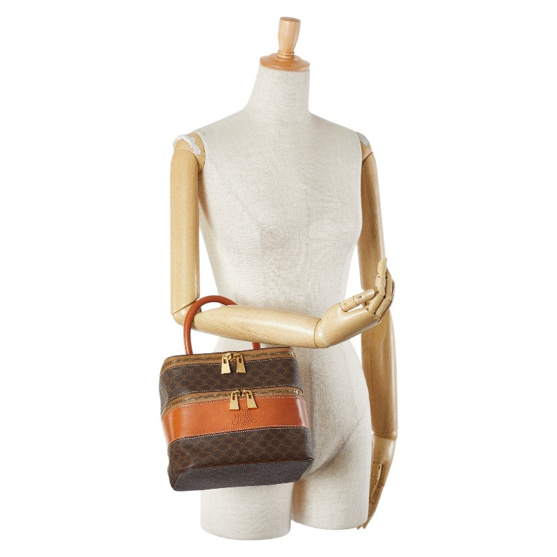 セリーヌ マカダム バニティバッグ メイクボックス ブラウン PVC レザー レディース CELINE 【中古】