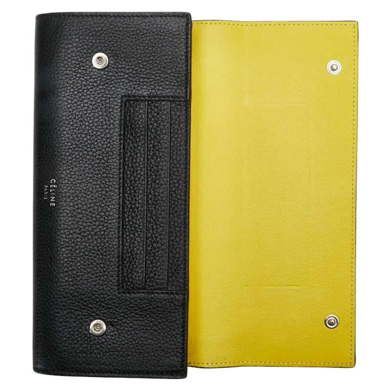 セリーヌ ラージフラップ マルチクッション 長財布 ブラック レザー レディース CELINE 【中古】
