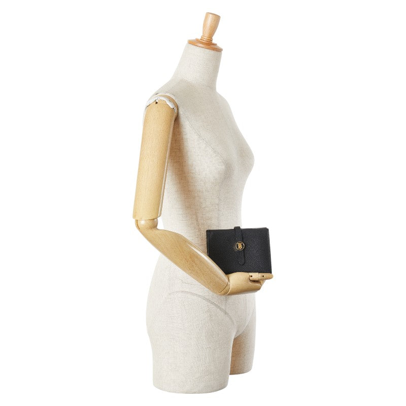 バーバリー TBロゴ 二つ折り財布 ブラック レザー レディース BURBERRY 【中古】