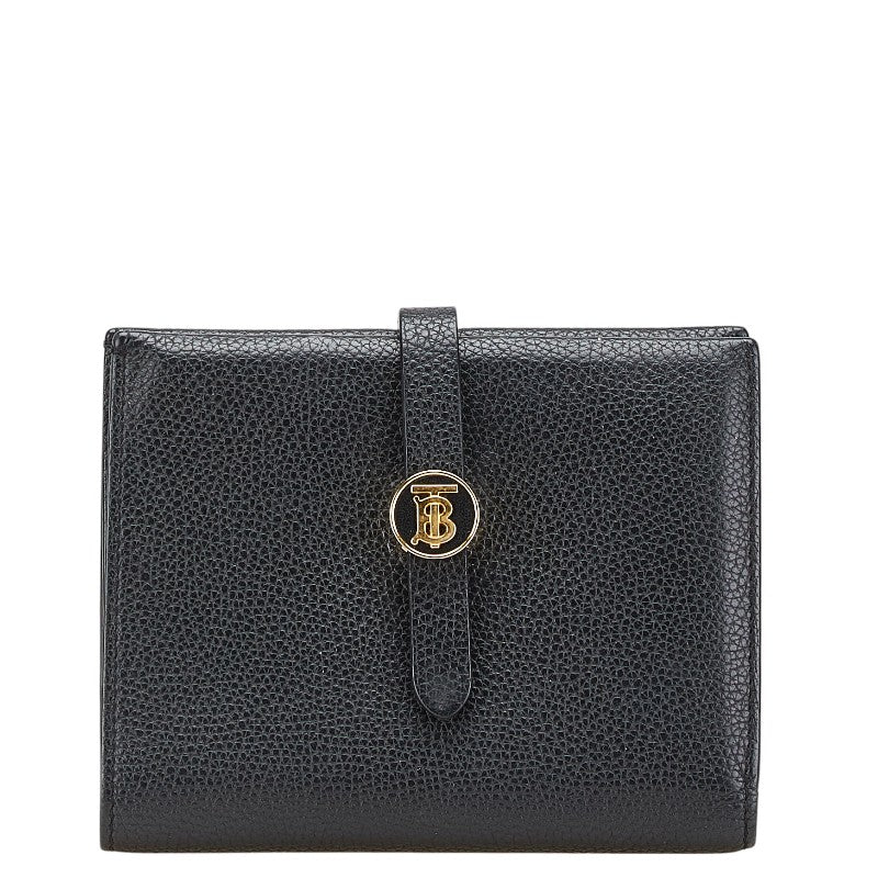バーバリー TBロゴ 二つ折り財布 ブラック レザー レディース BURBERRY 【中古】