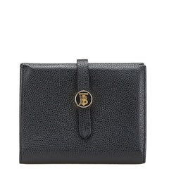 バーバリー TBロゴ 二つ折り財布 ブラック レザー レディース BURBERRY 【中古】