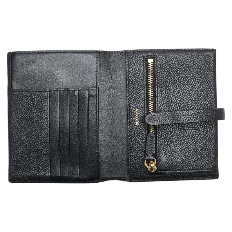 バーバリー TBロゴ 二つ折り財布 ブラック レザー レディース BURBERRY 【中古】