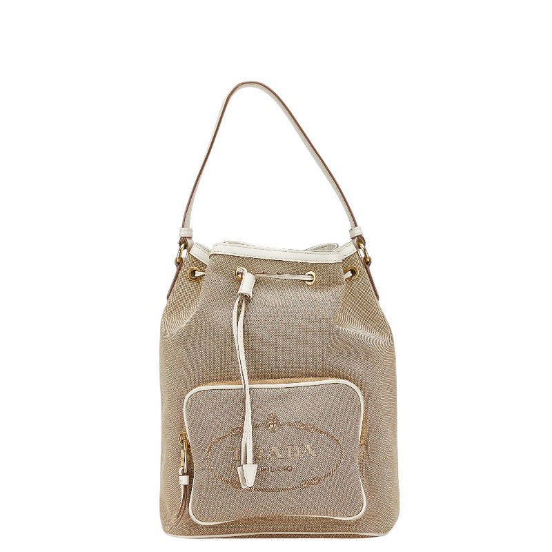 プラダ ハンドバッグ ベージュ ホワイト キャンバス レザー レディース PRADA 【中古】