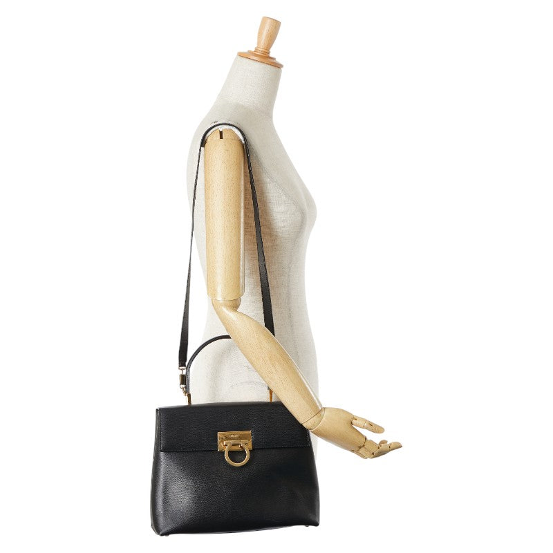 サルヴァトーレフェラガモ ガンチーニ ハンドバッグ ショルダーバッグ 2WAY AF-21 0290 ブラック レザー レディース Salvatore Ferragamo 【中古】
