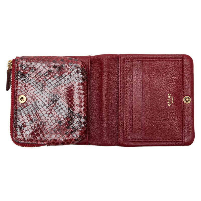 セリーヌ L字ファスナー 二つ折り財布 レッド ブラック パイソン レザー レディース CELINE 【中古】