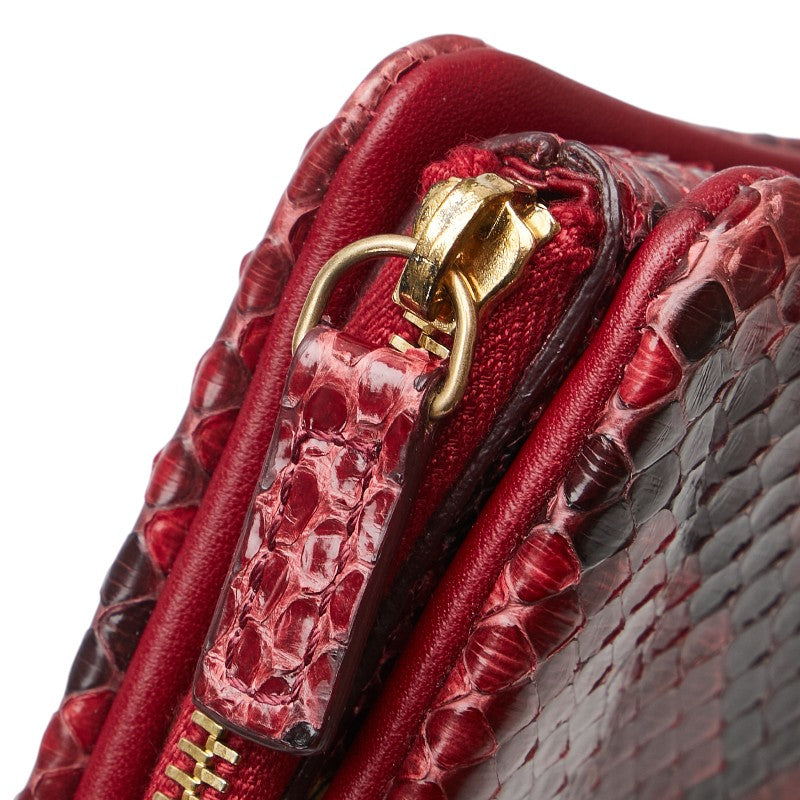 セリーヌ L字ファスナー 二つ折り財布 レッド ブラック パイソン レザー レディース CELINE 【中古】