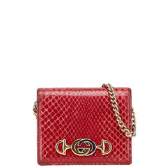 グッチ ズゥミ 二つ折り財布 ミニチェーンウォレット 570660 レッド パイソン レザー レディース GUCCI 【中古】
