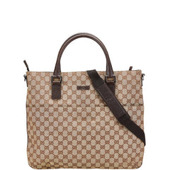 グッチ GGキャンバス トートバッグ ショルダーバッグ 2WAY 122797 ベージュ ブラウン キャンバス レザー レディース GUCCI 【中古】