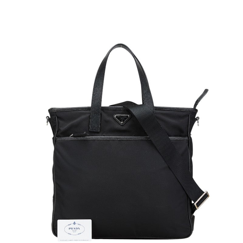 プラダ 三角ロゴプレート トートバッグ ショルダーバッグ 2WAY 2VG033 ブラック ナイロン レザー レディース PRADA 【中古】