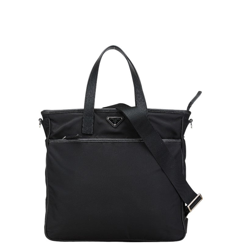 プラダ 三角ロゴプレート トートバッグ ショルダーバッグ 2WAY 2VG033 ブラック ナイロン レザー レディース PRADA 【中古】