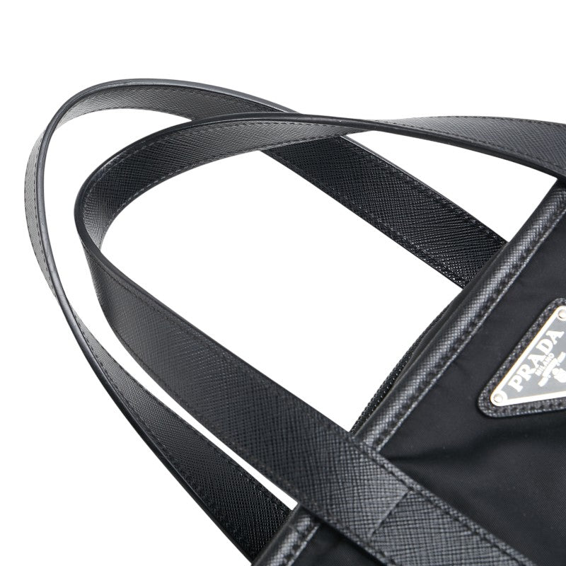 プラダ 三角ロゴプレート トートバッグ ショルダーバッグ 2WAY 2VG033 ブラック ナイロン レザー レディース PRADA 【中古】