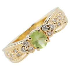 K18YG イエローゴールド ペリドット ダイヤ0.15ct リング 指輪 レディース 10号 【中古】
