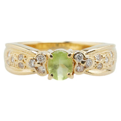 K18YG イエローゴールド ペリドット ダイヤ0.15ct リング 指輪 レディース 10号 【中古】