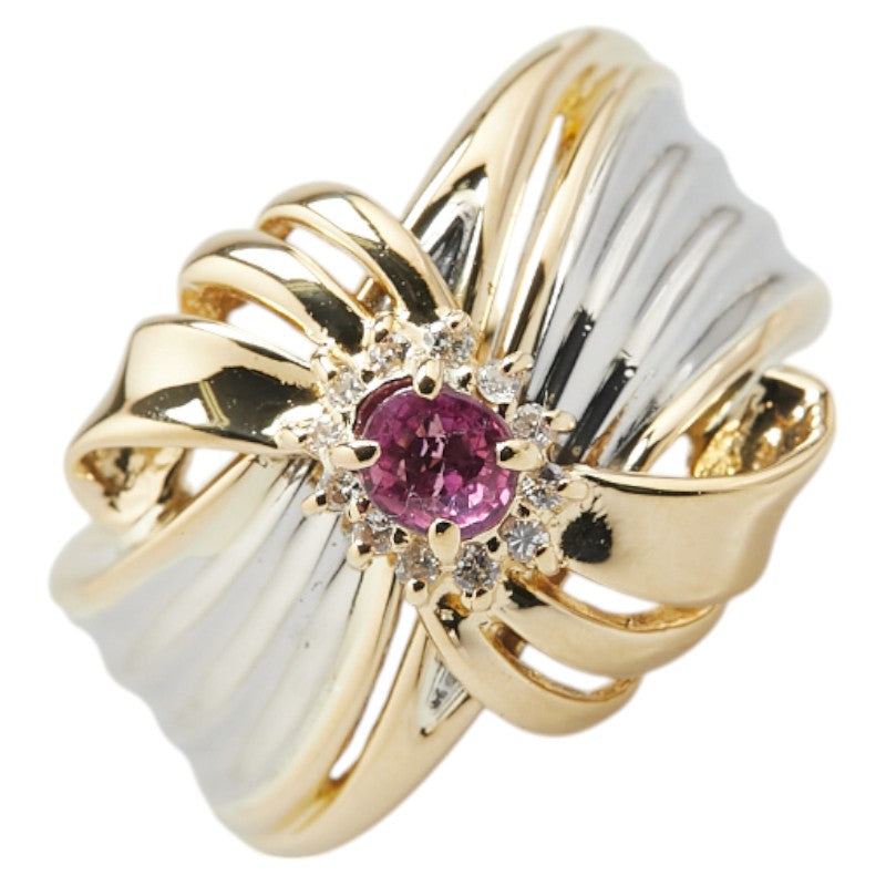 K18YG イエローゴールド Pt900 プラチナ コンビ ルビー0.30ct ダイヤ0.07ct リング 指輪 レディース 8号 【中古】